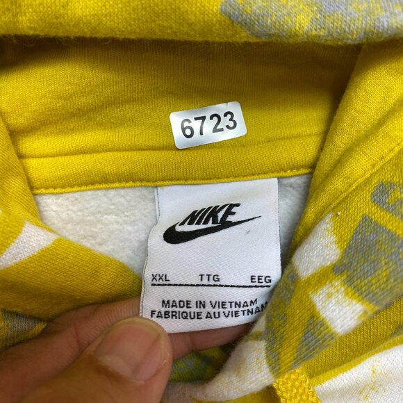 Nike Hoodie Mens 2XL Yellow White All Over Print Swoosh Pullover Sweatshirt - Picture 6 of 11